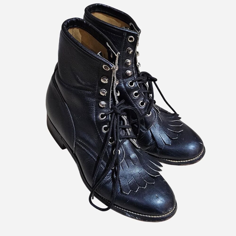 vintage western whimsigoth black leather lace up granny boots